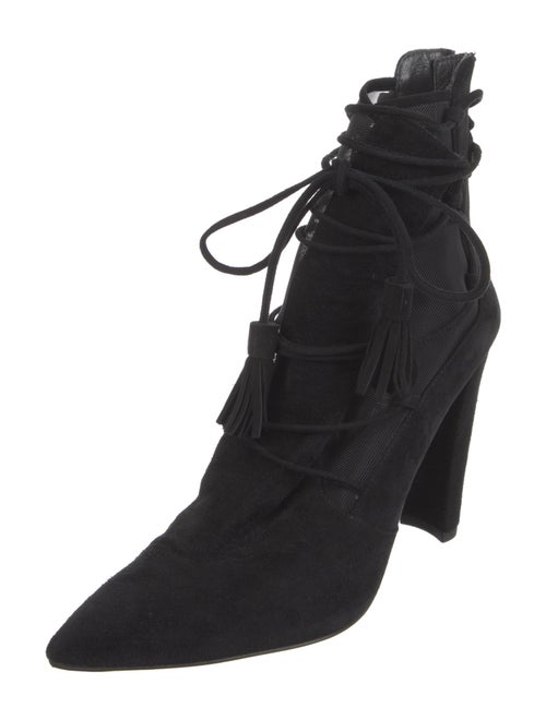 Stuart Weitzman Suede Mesh Accents Lace-Up Boots