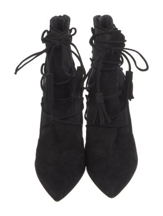 Stuart Weitzman Suede Mesh Accents Lace-Up Boots