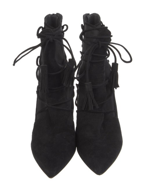 Stuart Weitzman Suede Mesh Accents Lace-Up Boots
