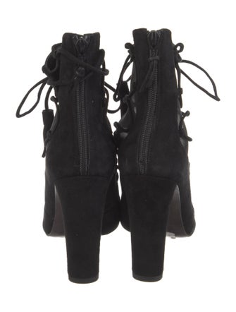 Stuart Weitzman Suede Mesh Accents Lace-Up Boots