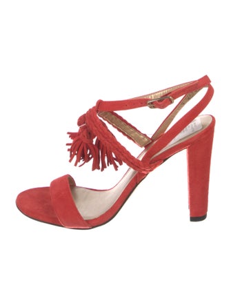 Stuart Weitzman Suede Tassel Accents Slingback Sandals