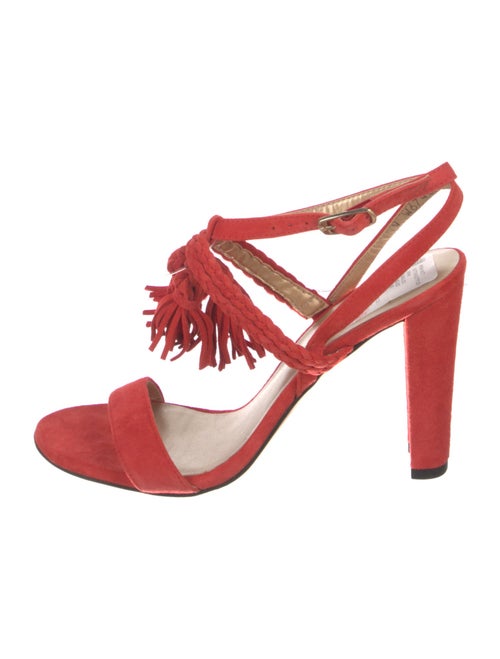 Stuart Weitzman Suede Tassel Accents Slingback Sandals