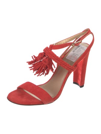 Stuart Weitzman Suede Tassel Accents Slingback Sandals