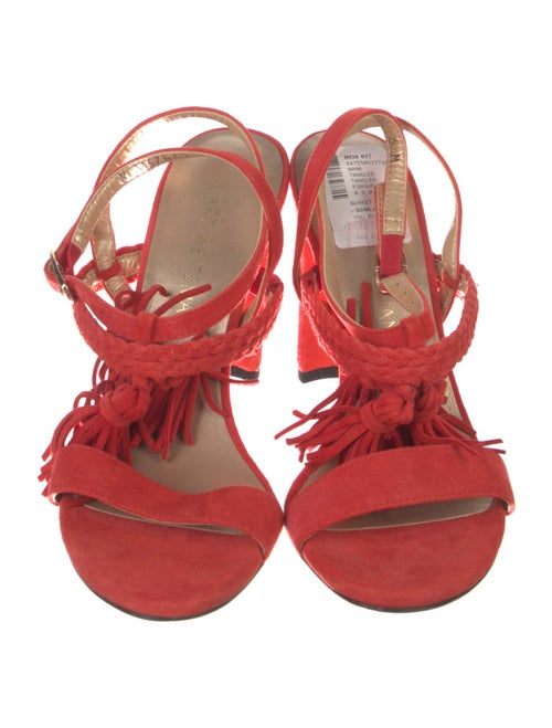 Stuart Weitzman Suede Tassel Accents Slingback Sandals