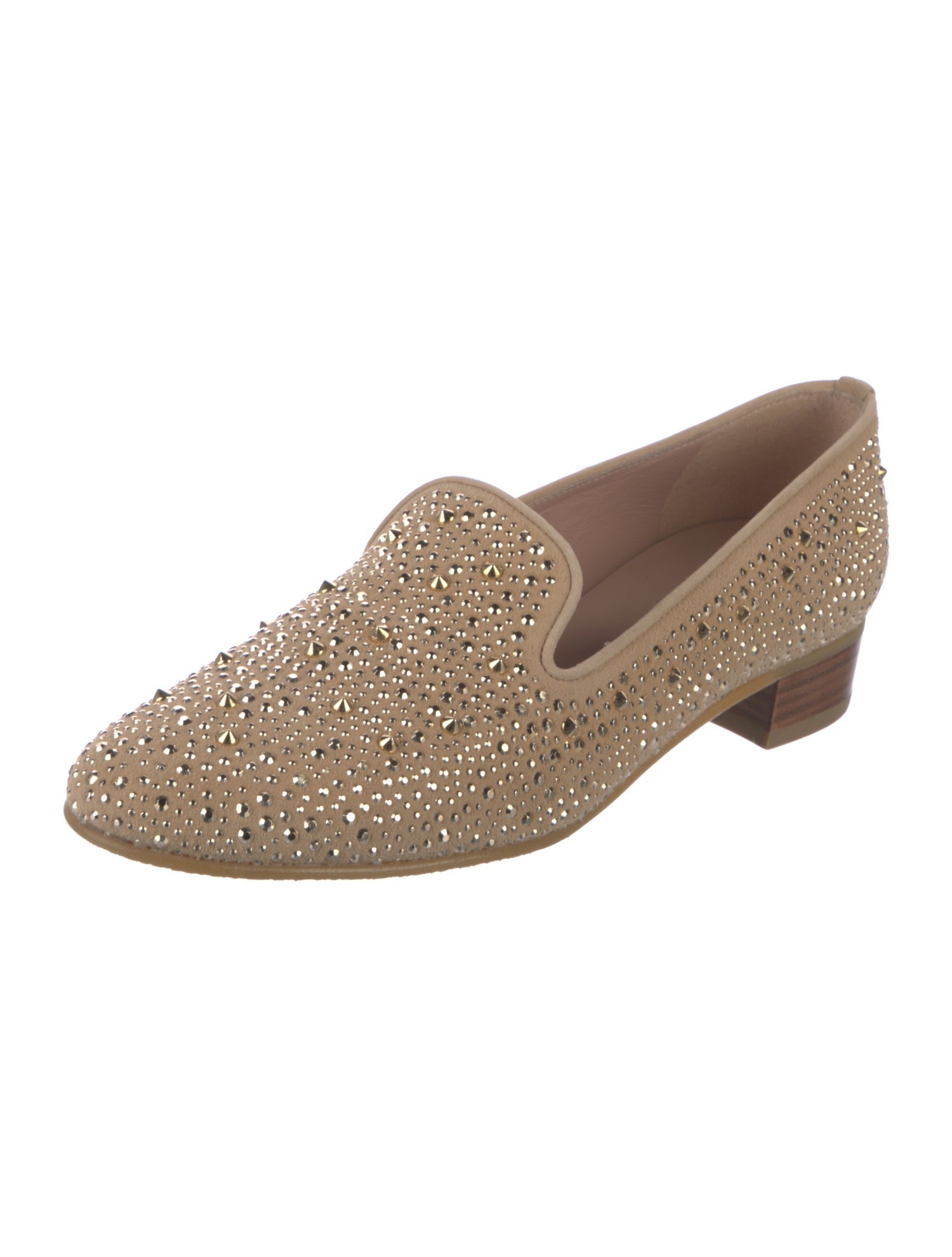 Stuart Weitzman Suede Studded Accents Loafers