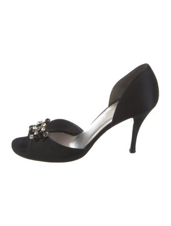 Stuart Weitzman Satin Crystal Embellishments D'Orsay Pumps