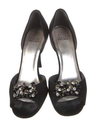 Stuart Weitzman Satin Crystal Embellishments D'Orsay Pumps