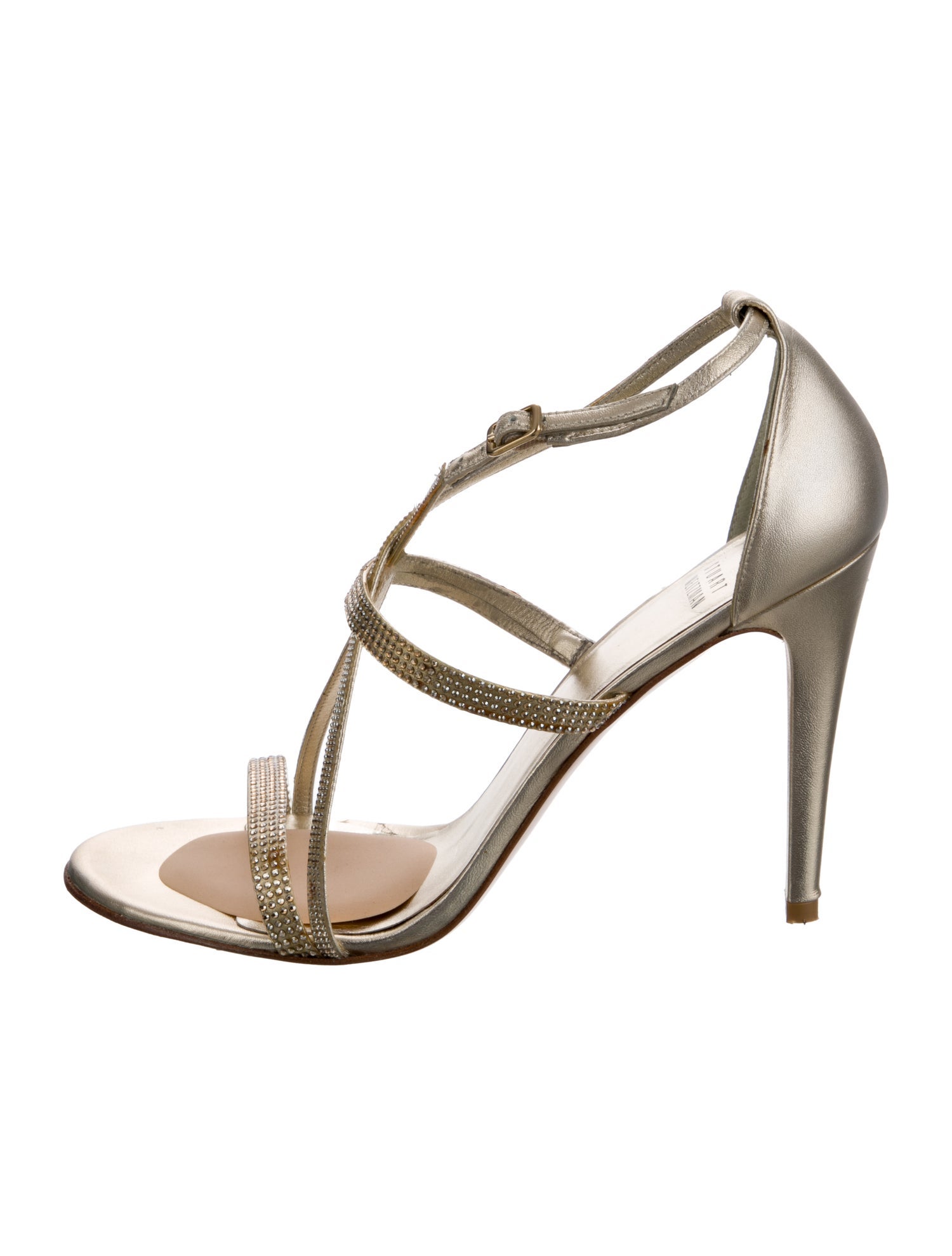 Stuart Weitzman Leather Crystal Embellishments T-Strap Sandals