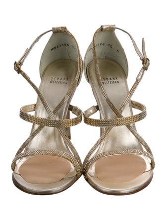 Stuart Weitzman Leather Crystal Embellishments T-Strap Sandals