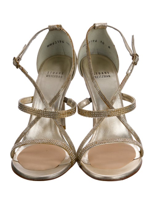 Stuart Weitzman Leather Crystal Embellishments T-Strap Sandals