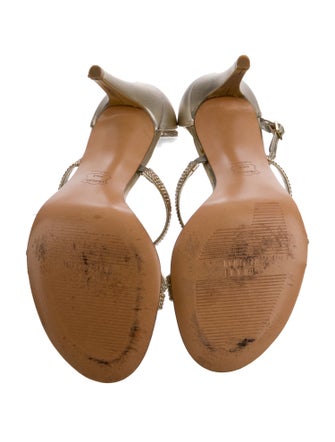 Stuart Weitzman Leather Crystal Embellishments T-Strap Sandals