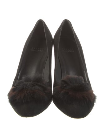 Stuart Weitzman Suede Fur Trim Pumps