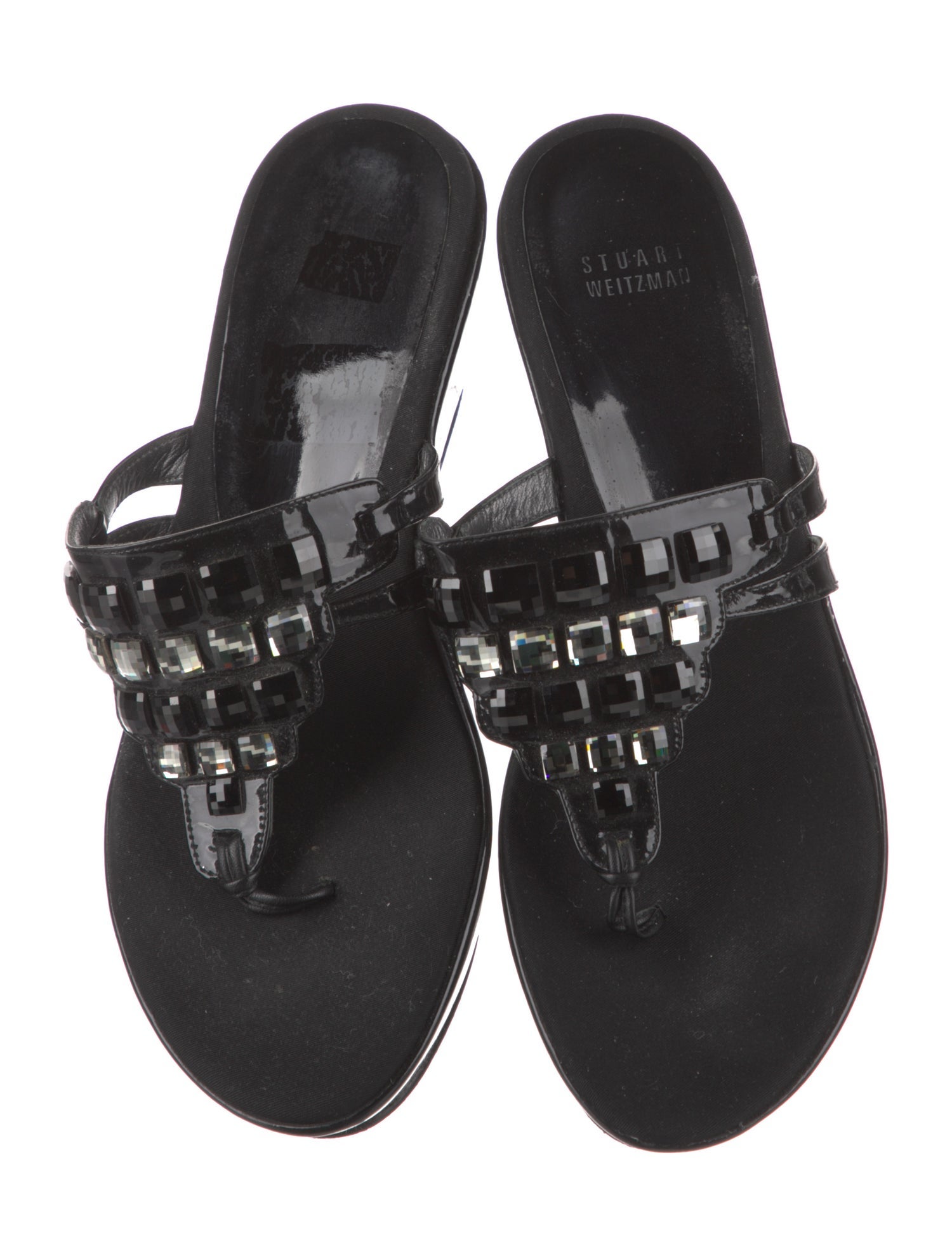 Stuart Weitzman Patent Leather Crystal Embellishments Slides