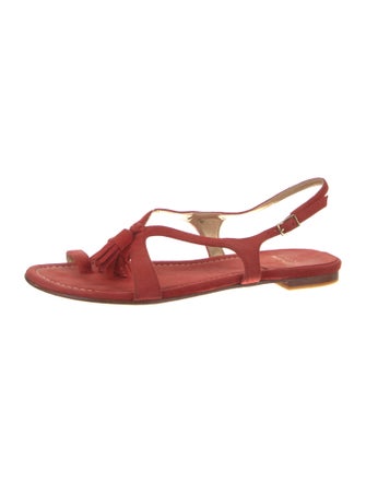 Stuart Weitzman Suede Tassel Accents Slingback Sandals