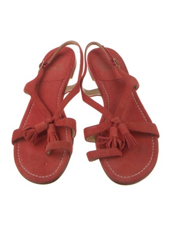 Stuart Weitzman Suede Tassel Accents Slingback Sandals