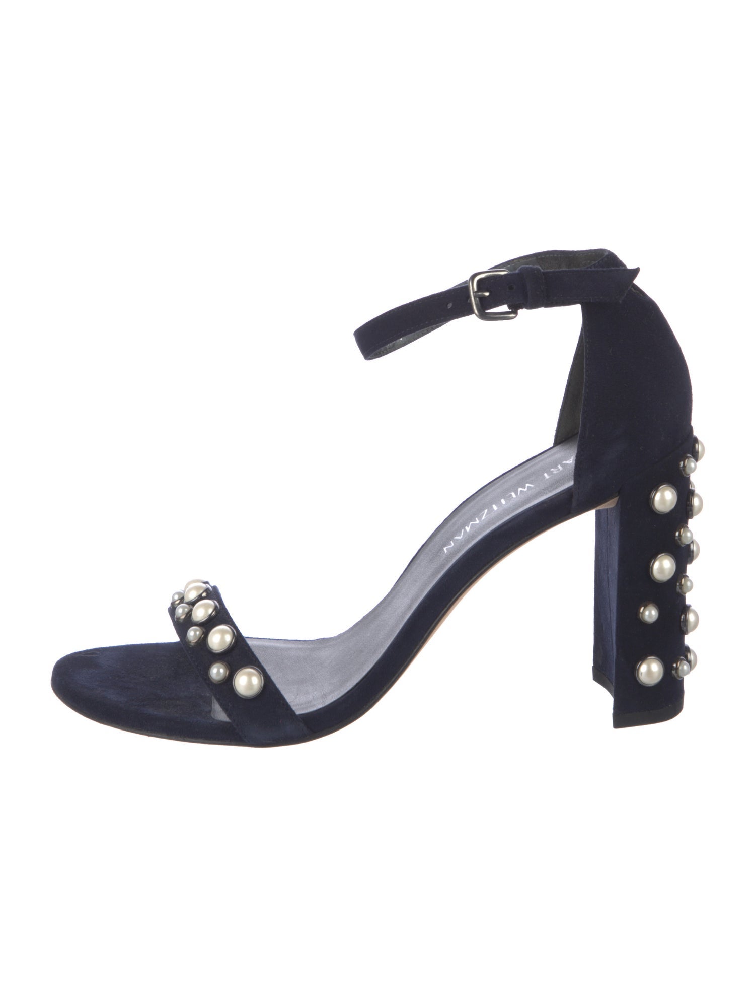 Stuart Weitzman Faux Pearl Accents Suede Sandals
