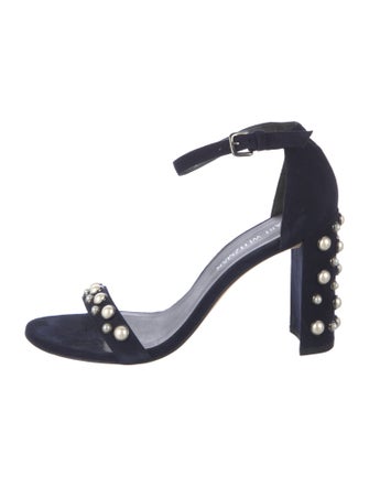 Stuart Weitzman Faux Pearl Accents Suede Sandals