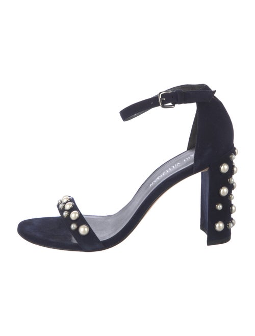 Stuart Weitzman Faux Pearl Accents Suede Sandals