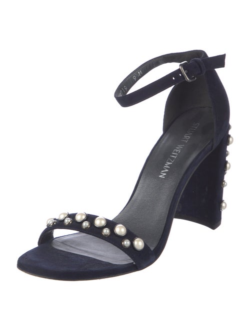 Stuart Weitzman Faux Pearl Accents Suede Sandals