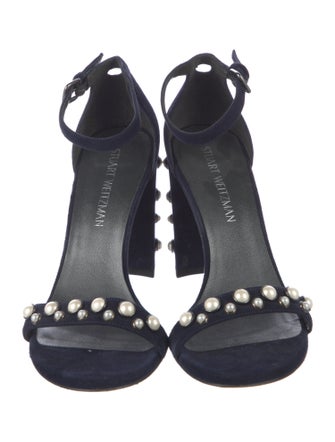 Stuart Weitzman Faux Pearl Accents Suede Sandals