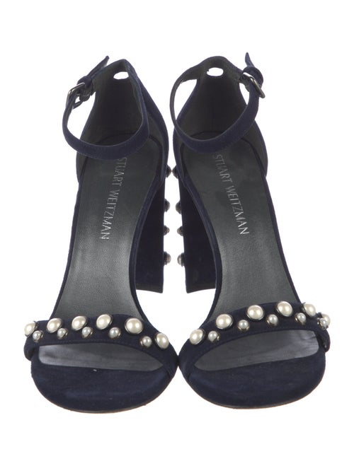 Stuart Weitzman Faux Pearl Accents Suede Sandals