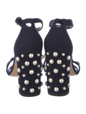 Stuart Weitzman Faux Pearl Accents Suede Sandals
