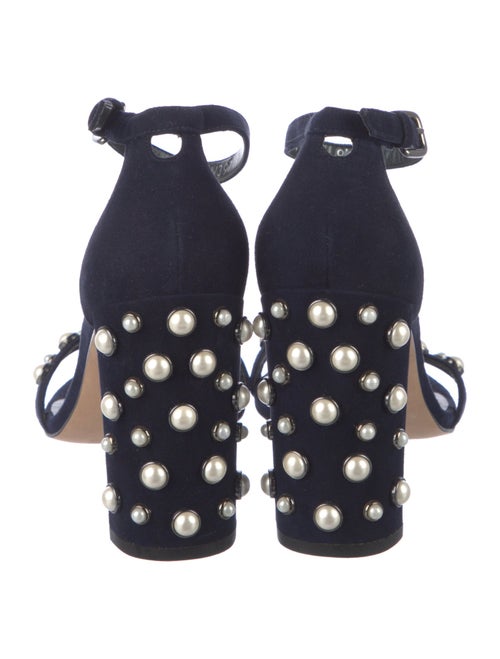 Stuart Weitzman Faux Pearl Accents Suede Sandals