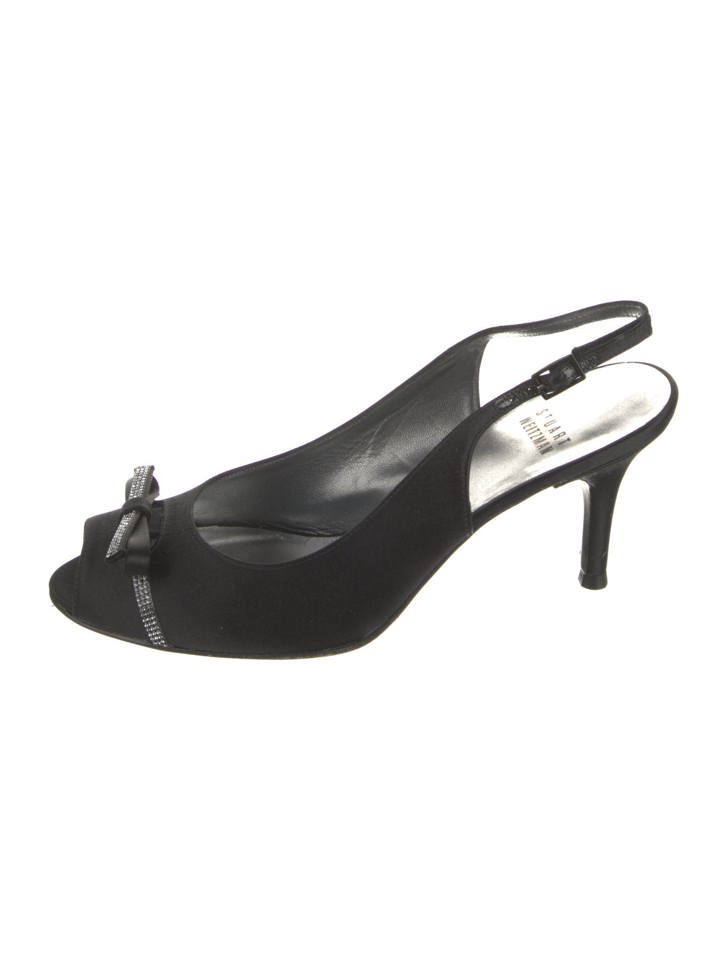 Stuart Weitzman Satin Crystal Embellishments Slingback Pumps