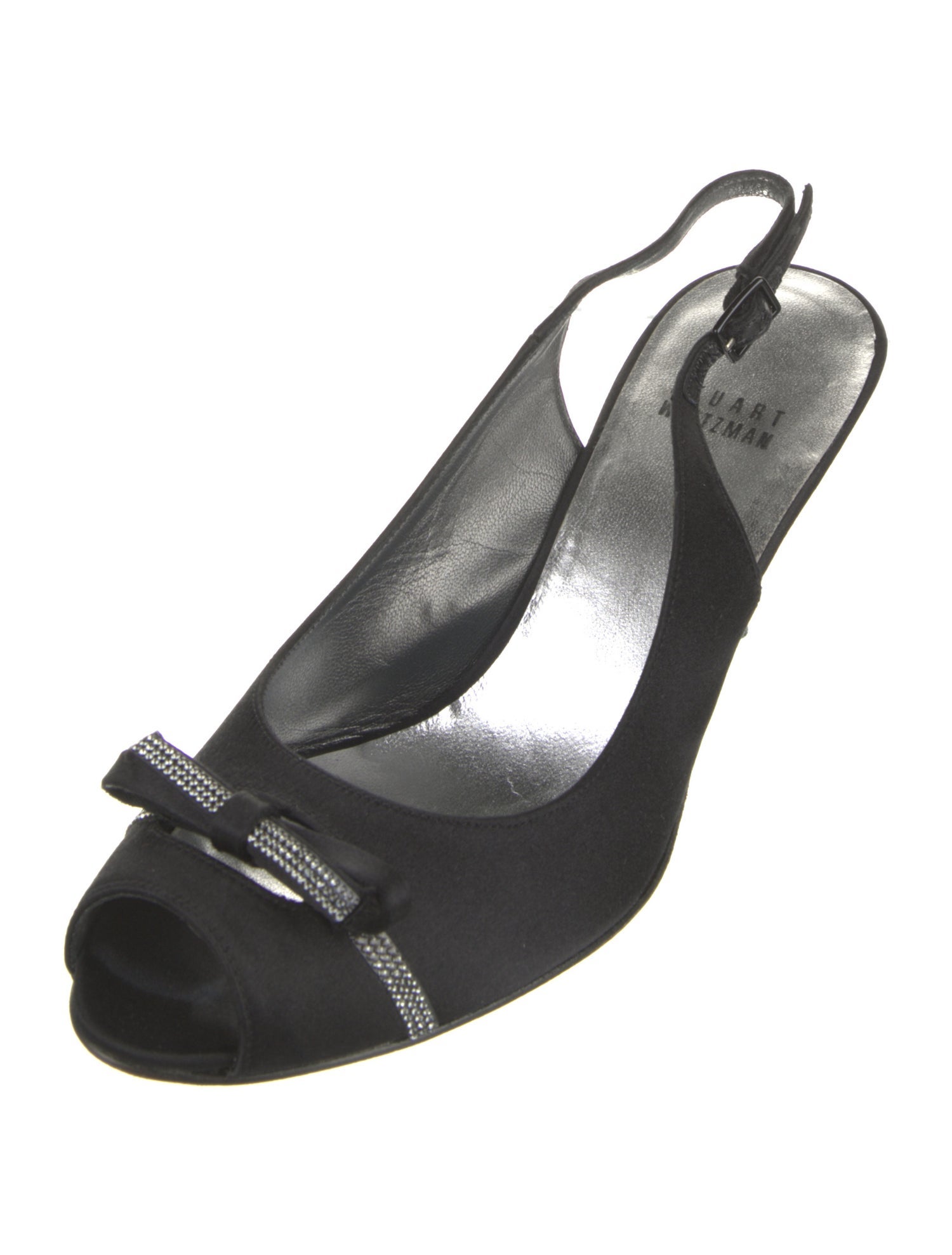 Stuart Weitzman Satin Crystal Embellishments Slingback Pumps