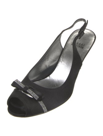 Stuart Weitzman Satin Crystal Embellishments Slingback Pumps