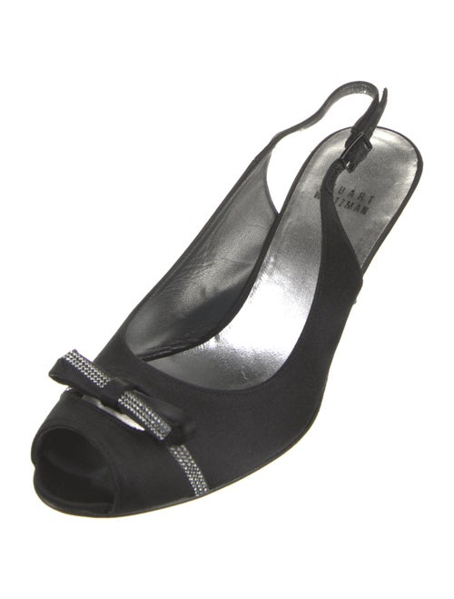 Stuart Weitzman Satin Crystal Embellishments Slingback Pumps