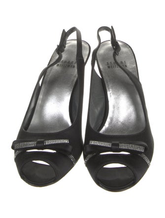 Stuart Weitzman Satin Crystal Embellishments Slingback Pumps