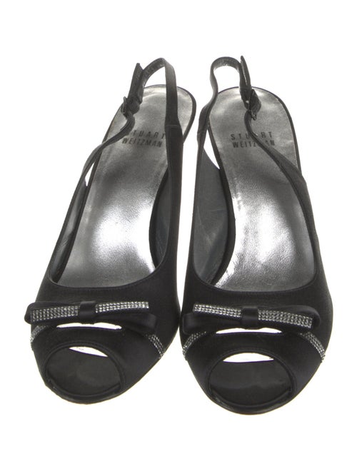 Stuart Weitzman Satin Crystal Embellishments Slingback Pumps