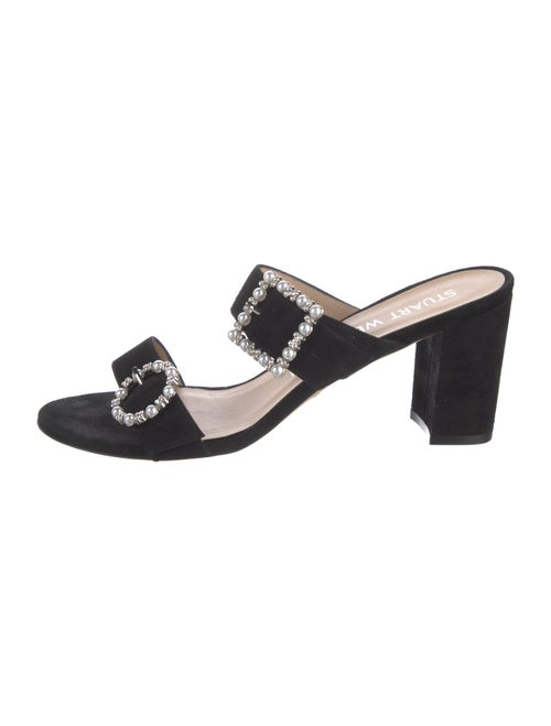 Stuart Weitzman Suede Crystal Embellishments Slides