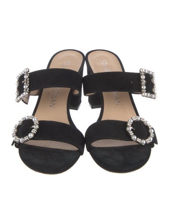Stuart Weitzman Suede Crystal Embellishments Slides
