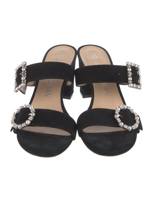 Stuart Weitzman Suede Crystal Embellishments Slides