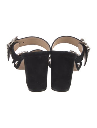 Stuart Weitzman Suede Crystal Embellishments Slides