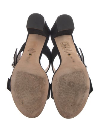 Stuart Weitzman Suede Crystal Embellishments Slides