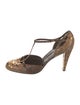 Stuart Weitzman Embossed Leather Animal Print T-Strap Pumps