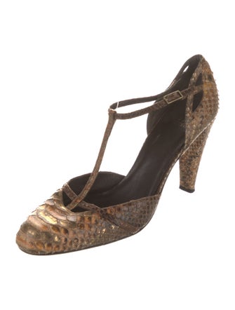 Stuart Weitzman Embossed Leather Animal Print T-Strap Pumps