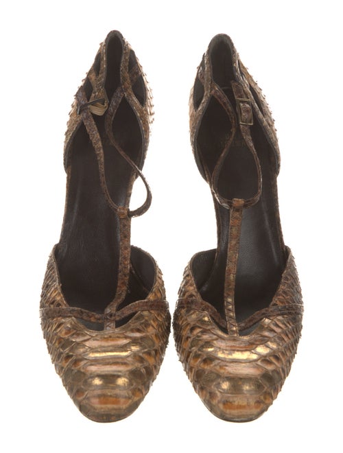 Stuart Weitzman Embossed Leather Animal Print T-Strap Pumps
