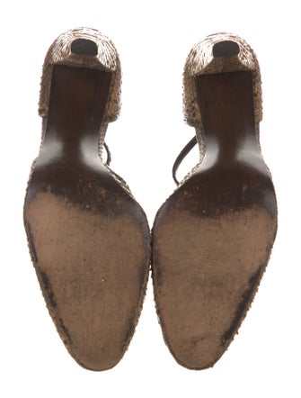 Stuart Weitzman Embossed Leather Animal Print T-Strap Pumps