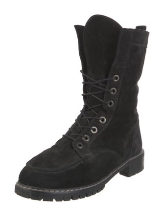 Stuart Weitzman Suede Printed Combat Boots