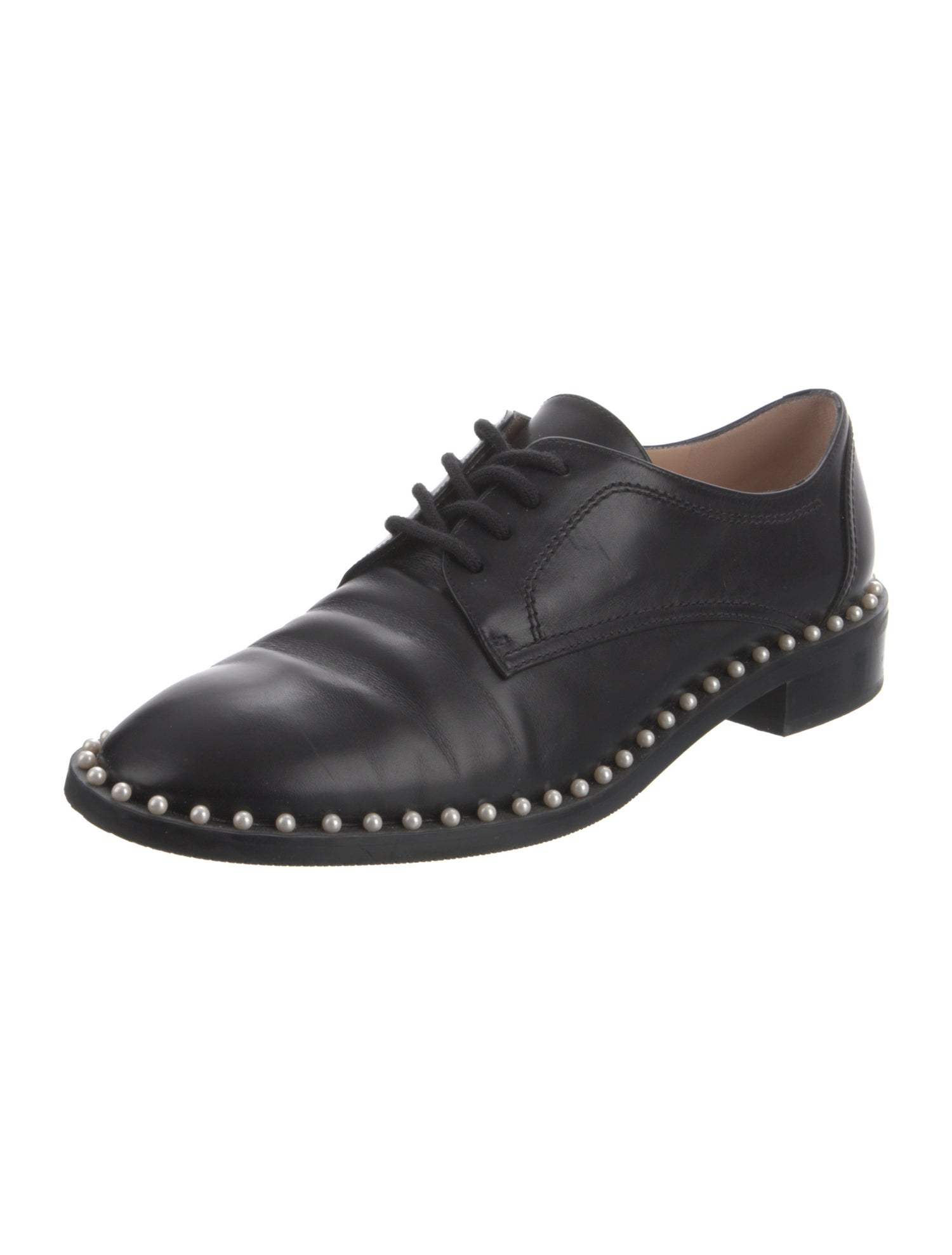 Stuart Weitzman Leather Beaded Accents Oxfords