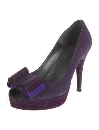 Stuart Weitzman Suede Bow Accents Pumps