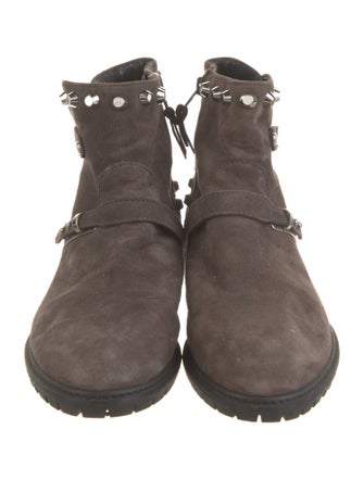 Stuart Weitzman Suede Studded Accents Moto Boots