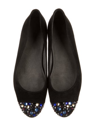 Stuart Weitzman Suede Crystal Embellishments Ballet Flats