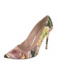 Stuart Weitzman Embossed Leather Floral Print Pumps