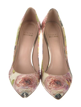 Stuart Weitzman Embossed Leather Floral Print Pumps