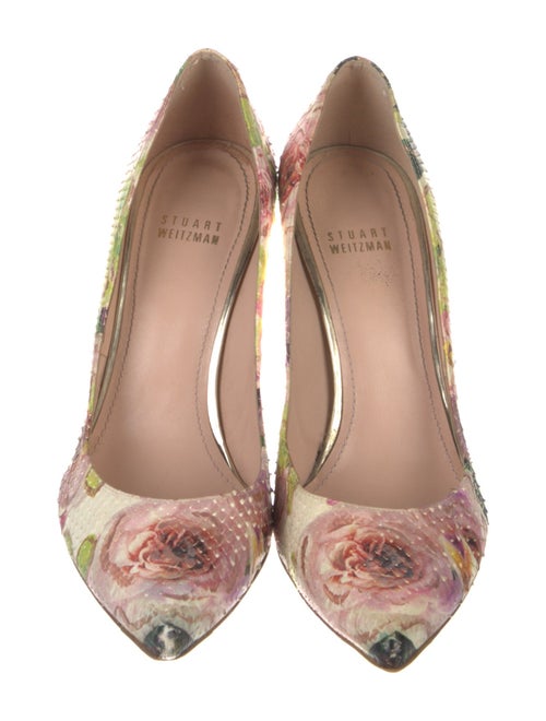 Stuart Weitzman Embossed Leather Floral Print Pumps